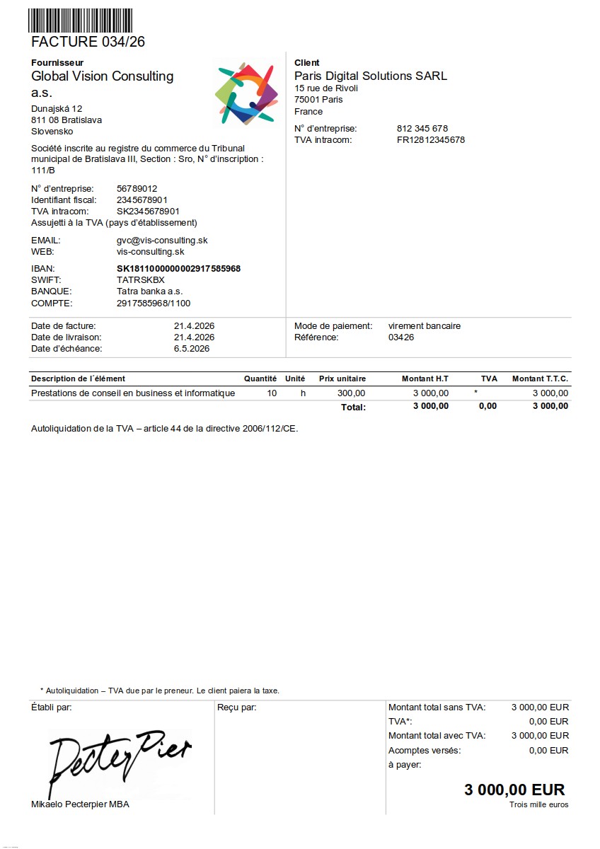 Ukážková faktúra – Francúzština