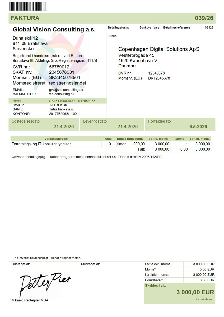 Ukážková faktúra – Dánčina