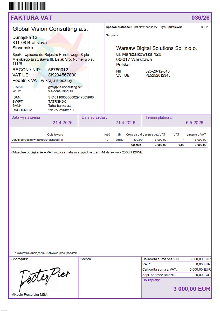 Ukážková faktúra – Poľština