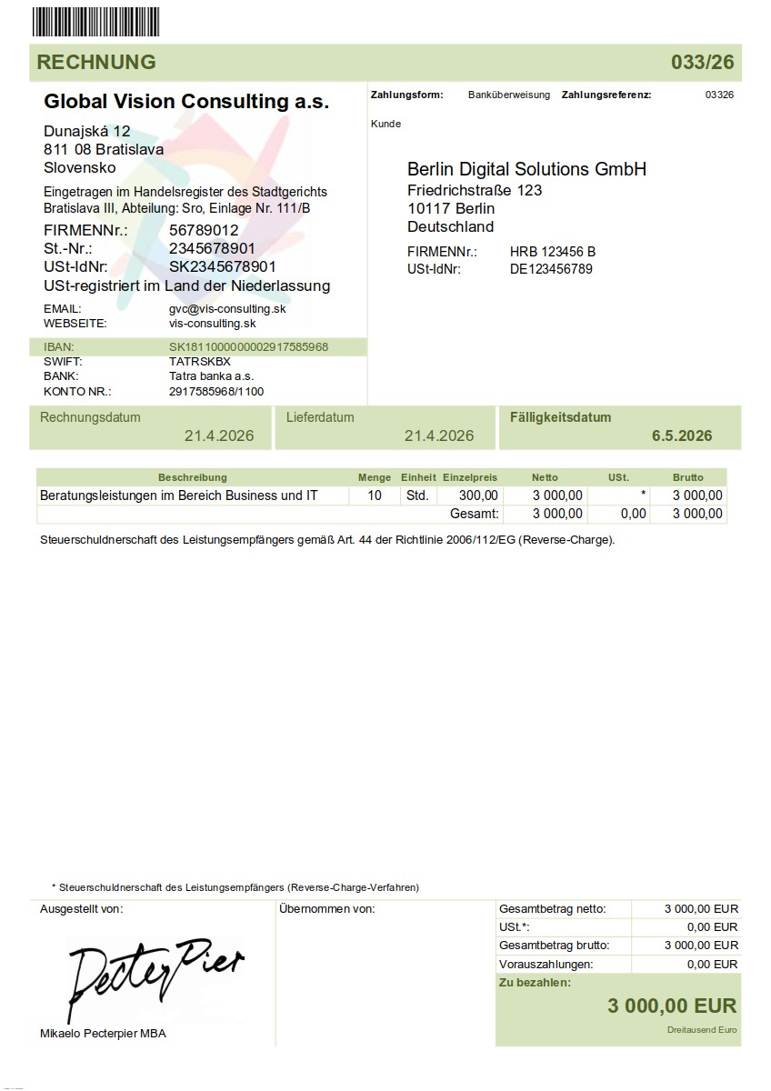 Ukážková faktúra – Nemčina