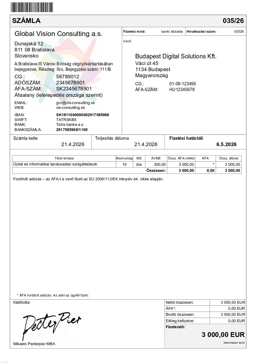 Ukážková faktúra – Maďarčina